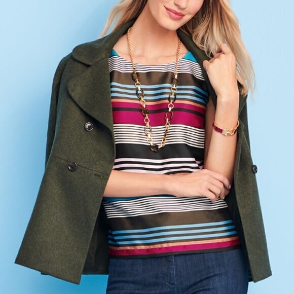 Talbots Brushed Italian Wool Double Breasted Jacket Blazer Olive Green Size 12 - Picture 2 of 13